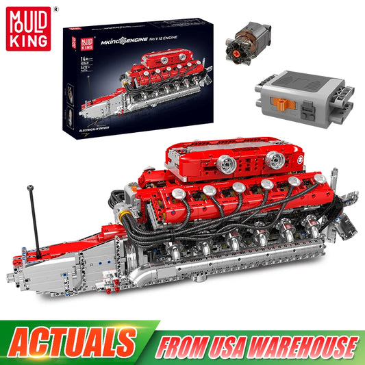 Mould King V12 Engine Building Block Assembly Model Kit