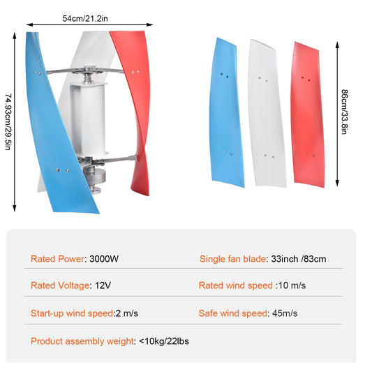 Quiet Vertical Axis Wind Turbine Generator With Mounting Base