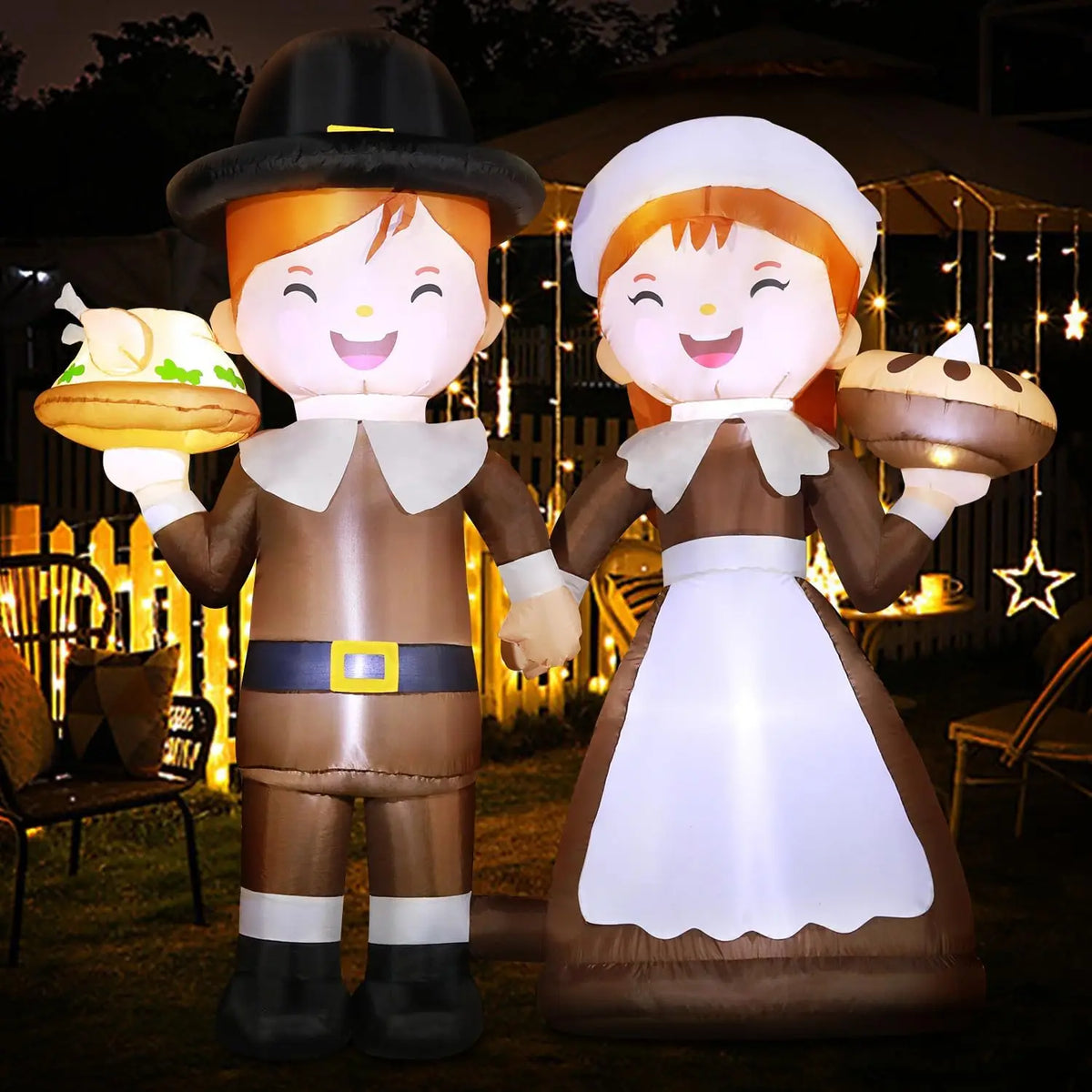 Shxi Led Lighted Inflatable Pilgrim Boy And Girl Holiday Decoration