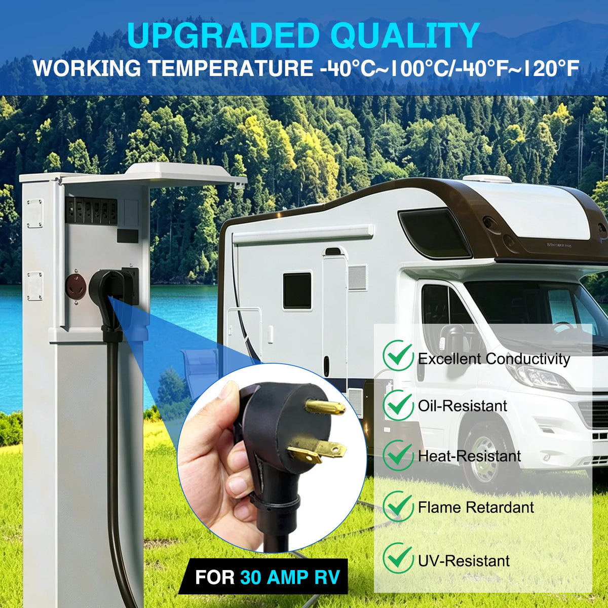 RV Replacement Power Cord with TT-30P Plug and Open End