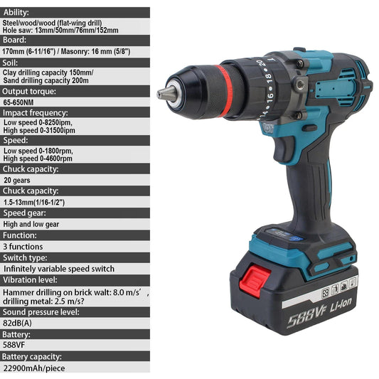 Magnitt Brushless Cordless Electric Impact Drill With 18V Battery