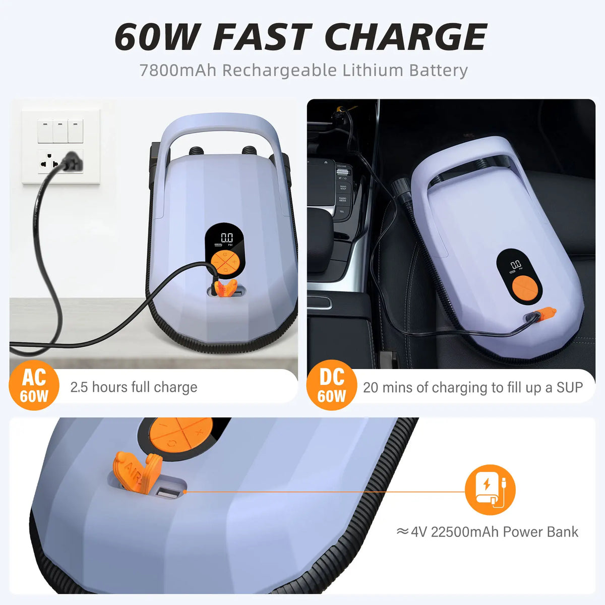 Airbank Rechargeable Electric Air Pump For Inflatable Surf Boards
