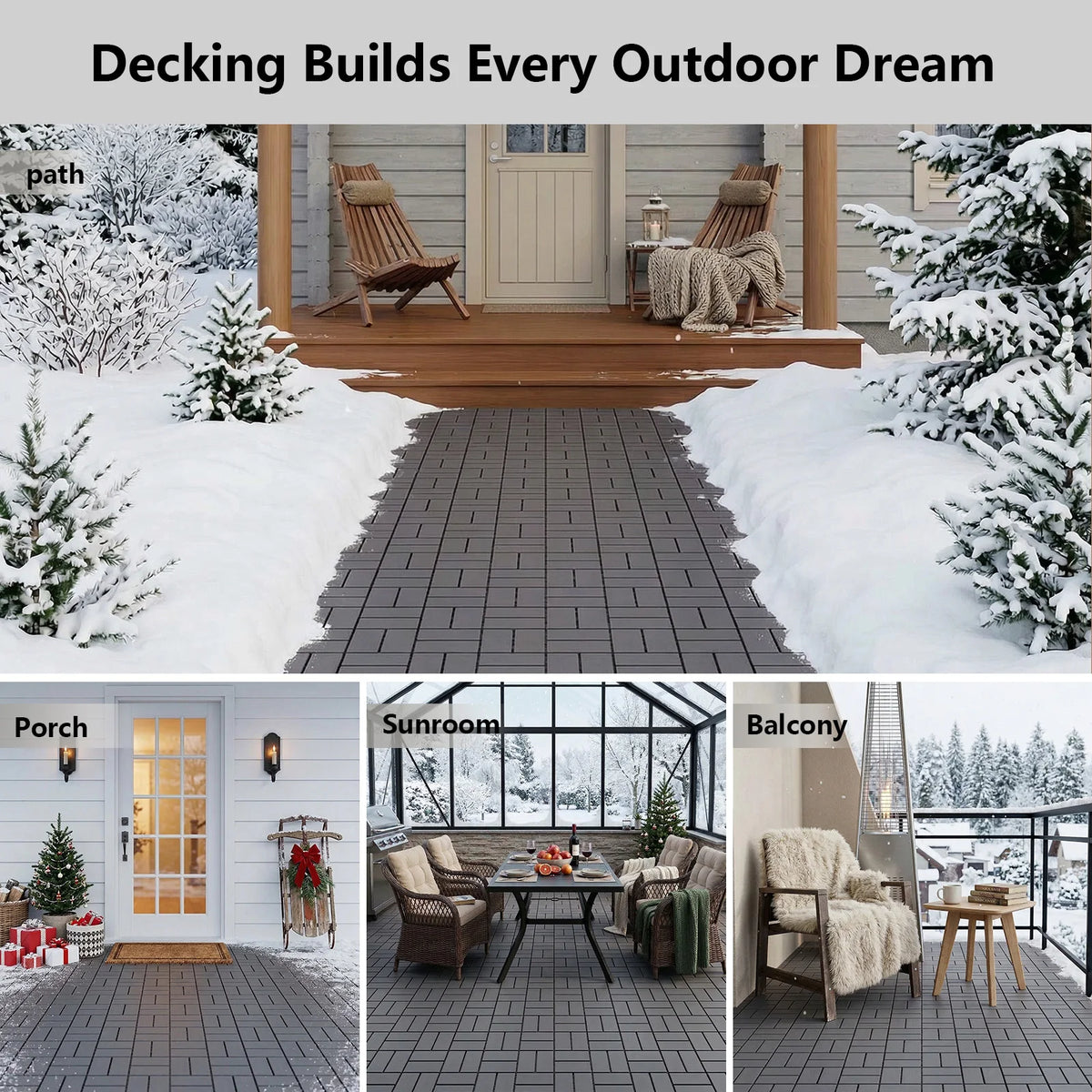 Plastic Interlocking Deck Tiles, 84-Pack, 12 x 12 Inches