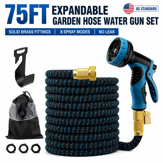Expandable Flexible Garden Water Hose With Brass Fittings And Nozzle