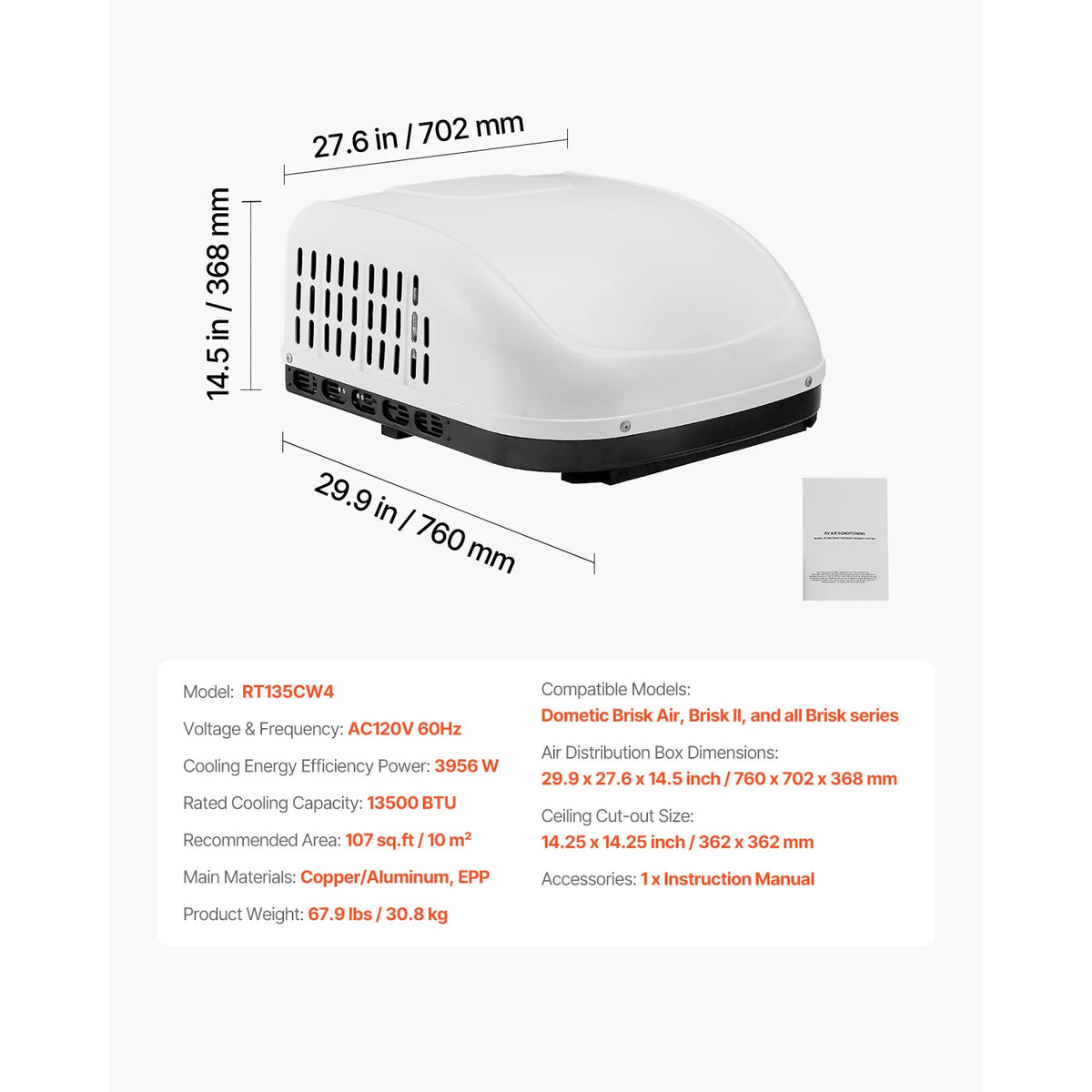 SucceBuy Premium Non Ducted RV Rooftop Air Conditioner