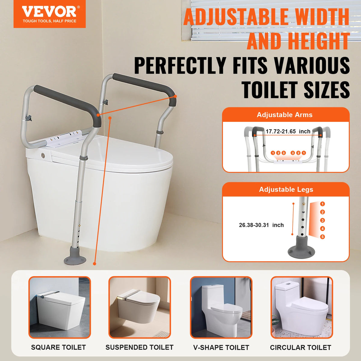 Adjustable Toilet Safety Rail Heavy Duty Seat Frame