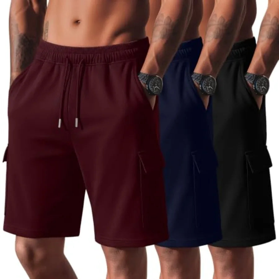Mens Cotton Blend Cargo Shorts Featuring Drawstring Closure