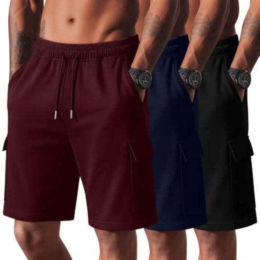 Mens Cotton Blend Cargo Shorts Featuring Drawstring Closure