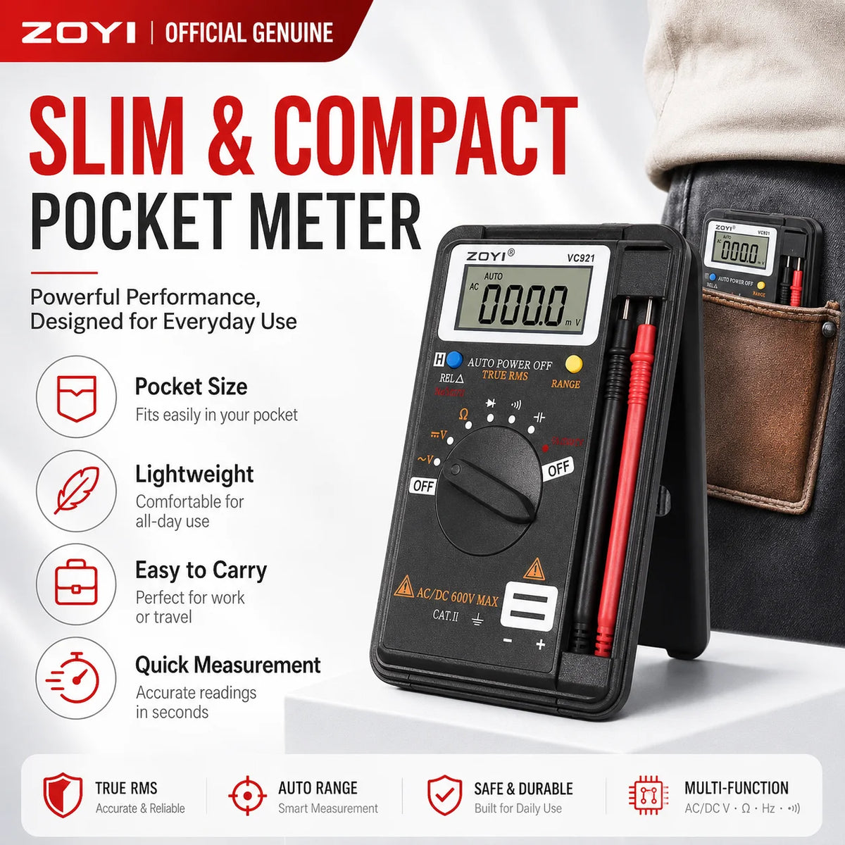 ZOYI Auto Range Digital Multimeter AC DC Pocket Voltmeter