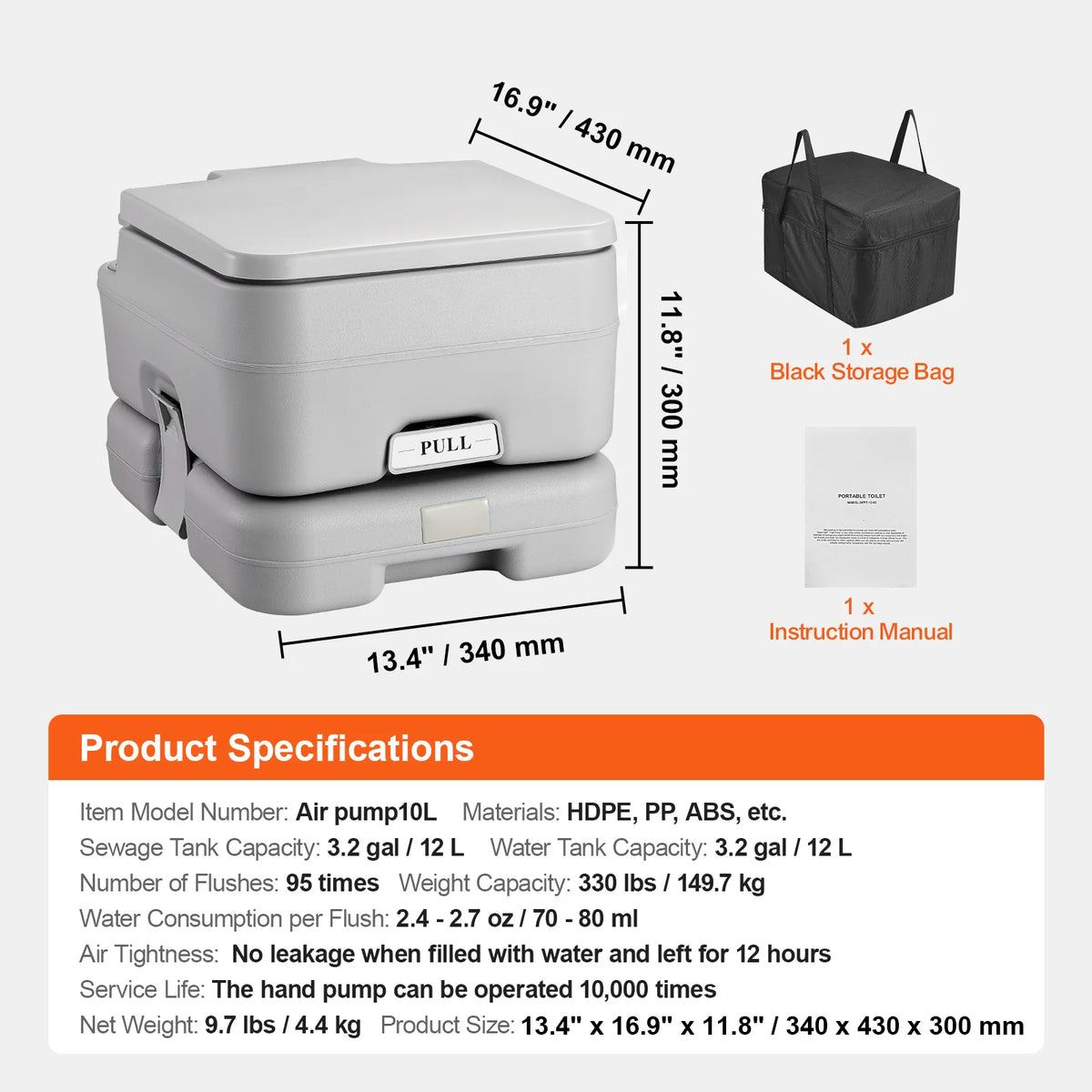 Dual Flush Portable Toilet With Detachable Tank And Travel Bag