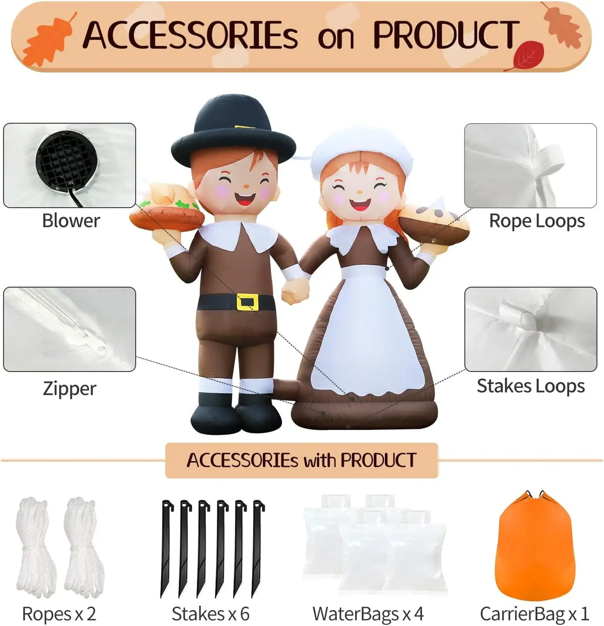 Shxi Led Lighted Inflatable Pilgrim Boy And Girl Holiday Decoration