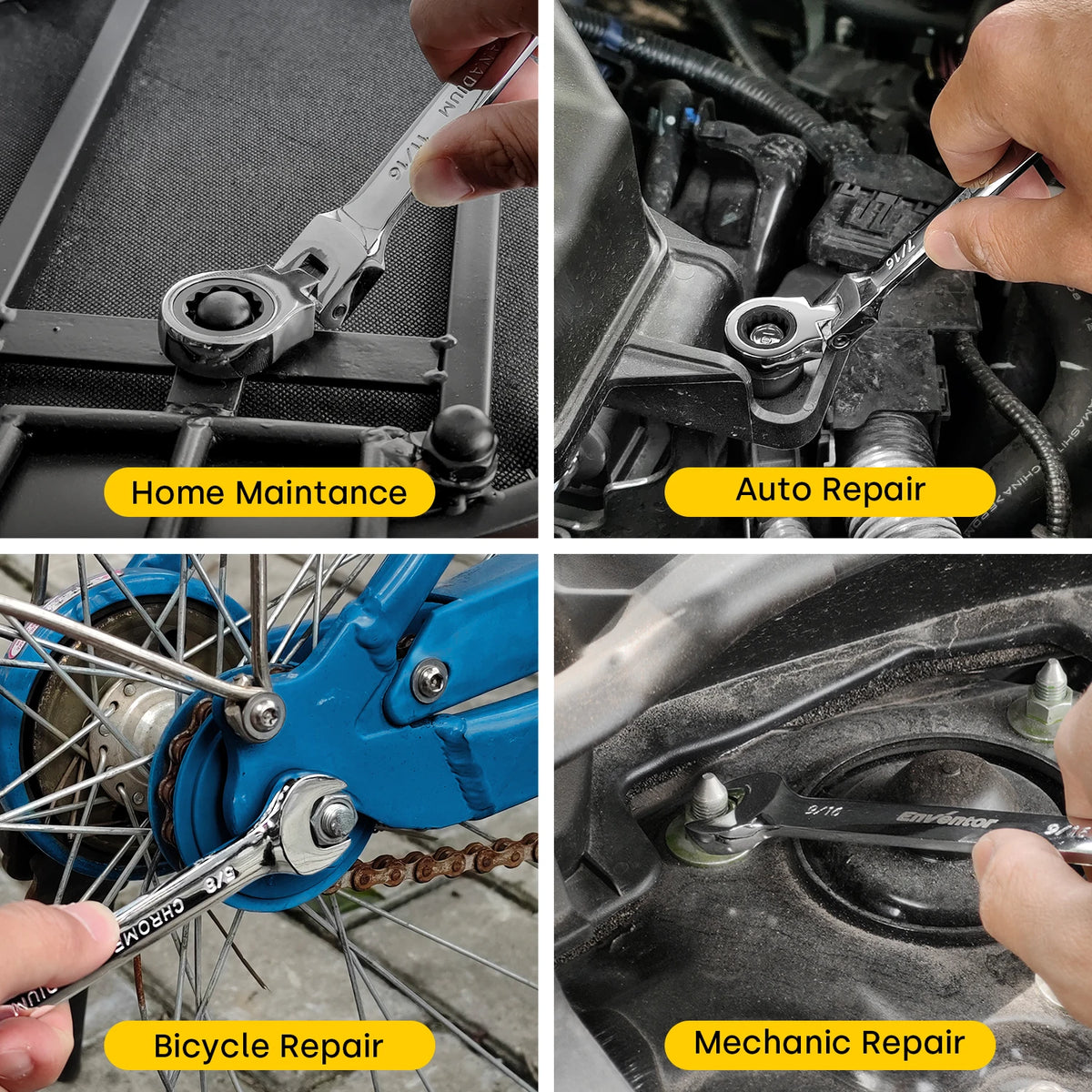 Chrome Vanadium Flex Head Ratcheting Combination Wrench Set